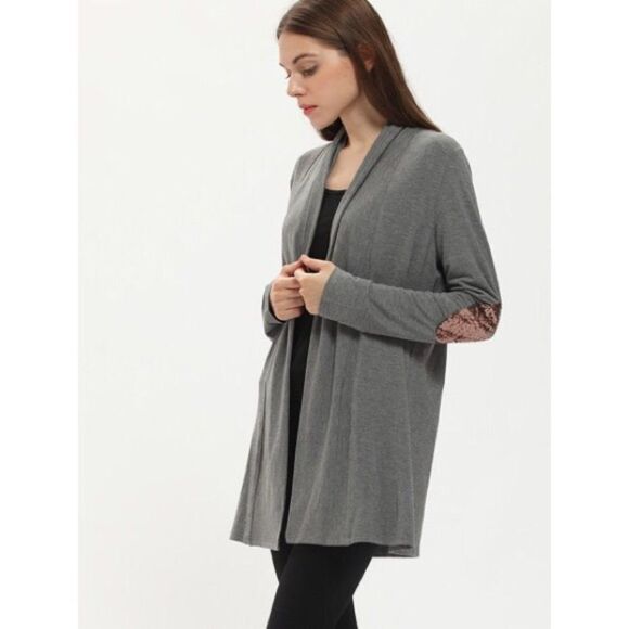 ✨Grey Elbow Patch Sequined Cardigan✨ - Picture 4 of 4